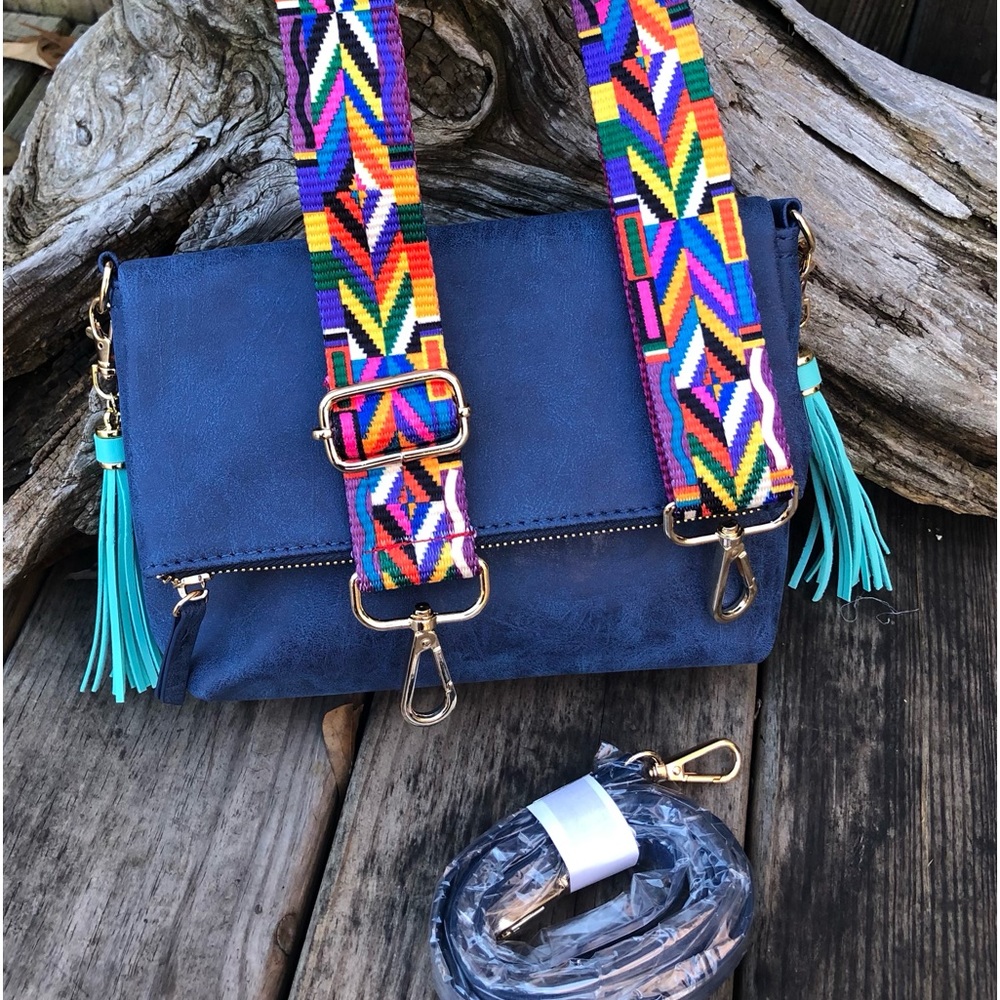 New Small Faux Leather Fold Over Crossbody Wallet Bag Clutch Purse Aztec Strap